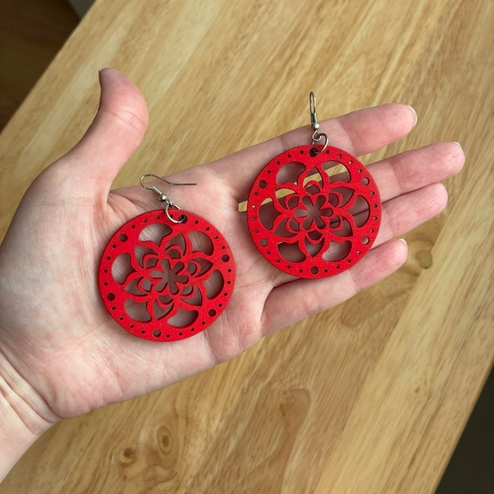 Red Mandala Cutout Earrings